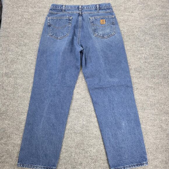 Carhartt Jeans Mens 36x32 Blue Flannel Lined Relaxed Fit B172 DST Denim Workwear - Picture 3 of 16